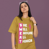 SWEAT She Will Endure All Things Graphic Unisex T-Shirt – Oversized 100% Cotton Classic Tee in Mustard Yellow
