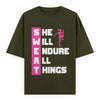 SWEAT She Will Endure All Things Graphic Unisex T-Shirt – Oversized 100% Cotton Classic Tee in Olive Green