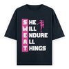 SWEAT She Will Endure All Things Graphic Unisex T-Shirt – Oversized 100% Cotton  Tee in Navy Blue
