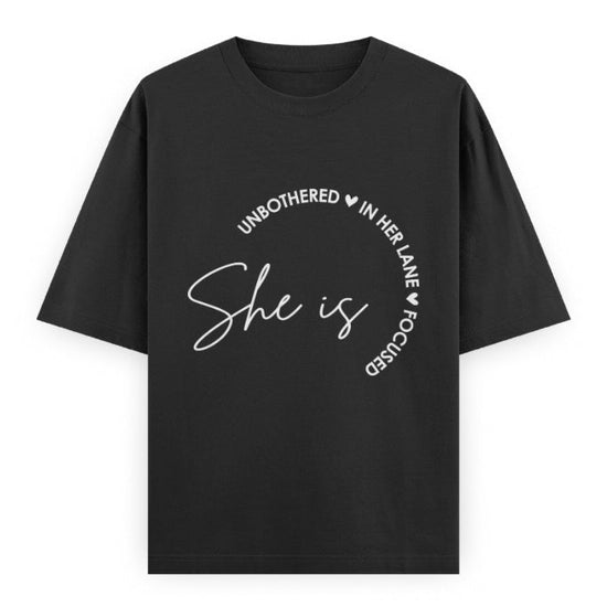 She Is Unbothered and Focused Graphic Unisex Tee | Oversized 100% Cotton Classic T-Shirt in Black