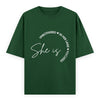 She Is Unbothered and Focused Graphic Unisex Tee | Oversized 100% Cotton Classic T-Shirt in Bottle Green