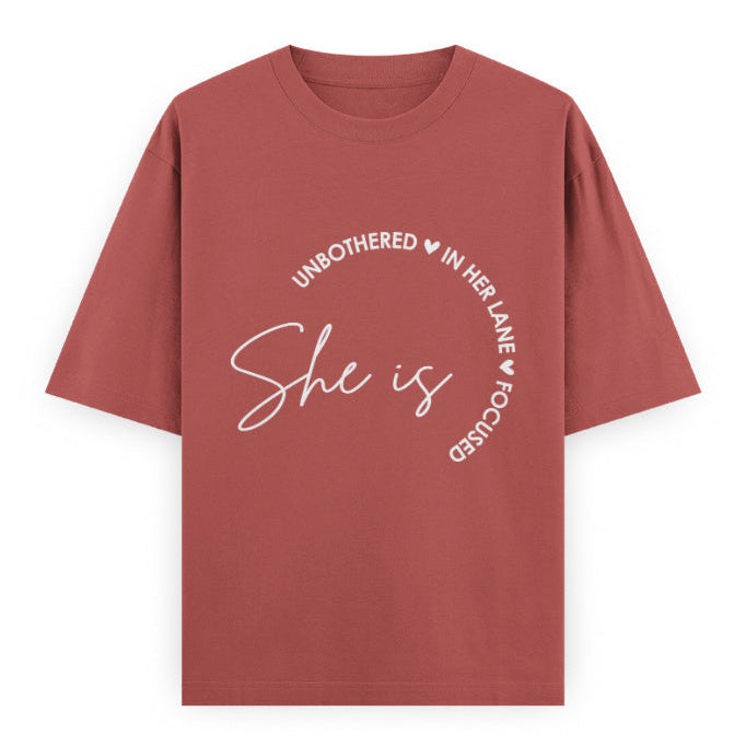 She Is Unbothered and Focused Graphic Unisex Tee | Oversized 100% Cotton Classic T-Shirt in Coral