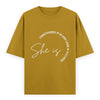 She Is Unbothered and Focused Graphic Unisex Tee | Oversized 100% Cotton Classic T-Shirt in Mustard Yellow