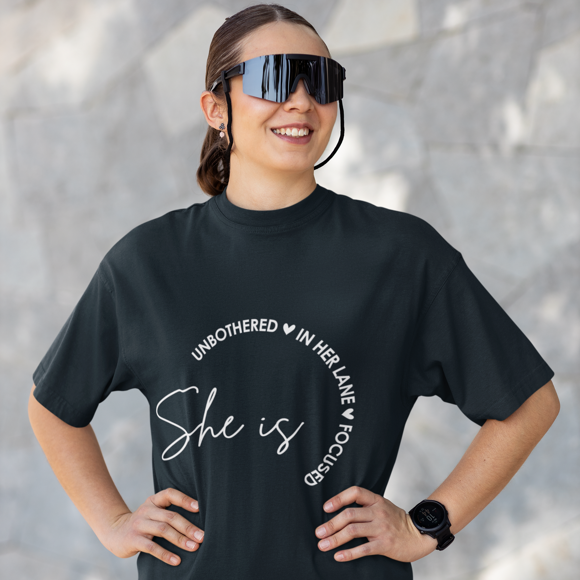 She Is Unbothered and Focused Graphic Unisex Tee | Oversized 100% Cotton Classic T-Shirt in Navy Blue