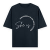 She Is Unbothered and Focused Graphic Unisex Tee | Oversized 100% Cotton Classic T-Shirt in Navy Blue