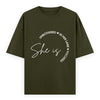 She Is Unbothered and Focused Graphic Unisex Tee | Oversized 100% Cotton Classic T-Shirt in Olive Green