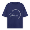 She Is Unbothered and Focused Graphic Unisex Tee | Oversized 100% Cotton Classic T-Shirt in Royal Blue
