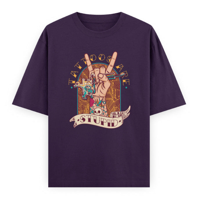 Tattoos Are Stupid Graphic Unisex T-Shirt – Oversized 100% Cotton Classic Tee in Purple