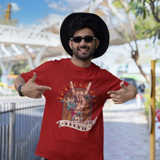 Tattoos Are Stupid Graphic Unisex T-Shirt – Oversized 100% Cotton Classic Tee in Red