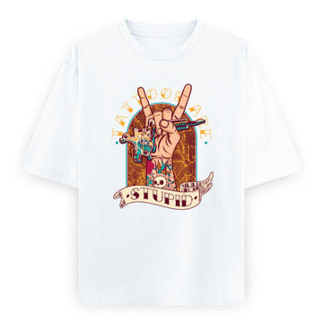Tattoos Are Stupid Graphic Unisex T-Shirt – Oversized 100% Cotton Classic Tee in White