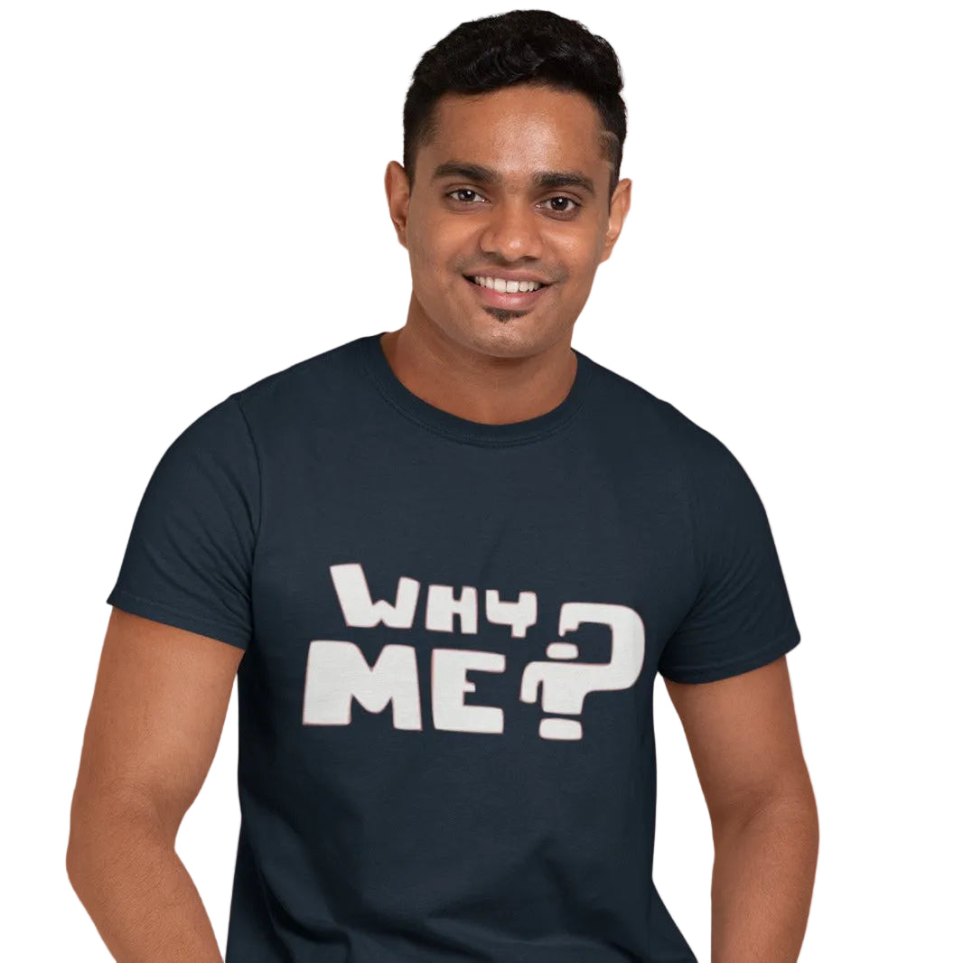 WHY ME Graphic Unisex T-Shirt – Oversized 100% Cotton Classic Tee in Navy Blue