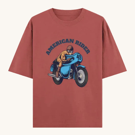 American Rider" graphic on coral oversized unisex t-shirt – Thodacrazyclub