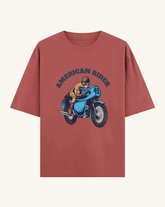 American Rider" graphic on coral oversized unisex t-shirt – Thodacrazyclub