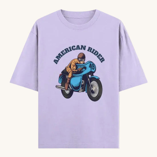 American Rider" graphic on lavender oversized unisex t-shirt – Thodacrazyclub