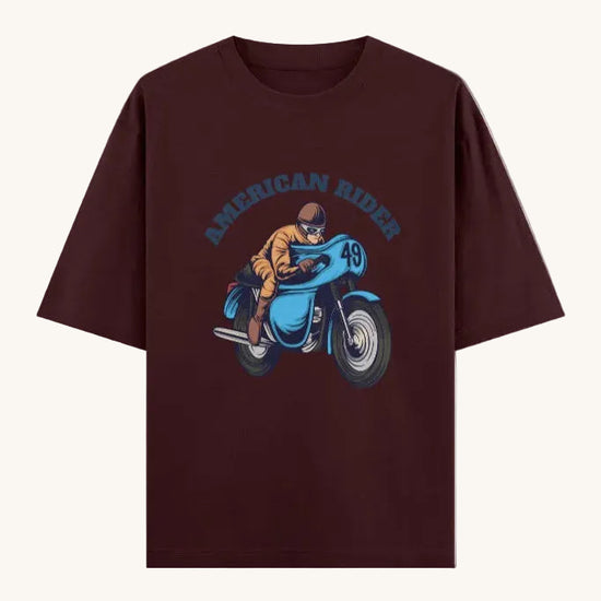 American Rider" graphic on maroon oversized unisex t-shirt – Thodacrazyclub