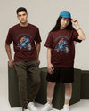 Models wearing maroon oversized unisex t-shirts with "American Rider" graphic – Thodacrazyclub
