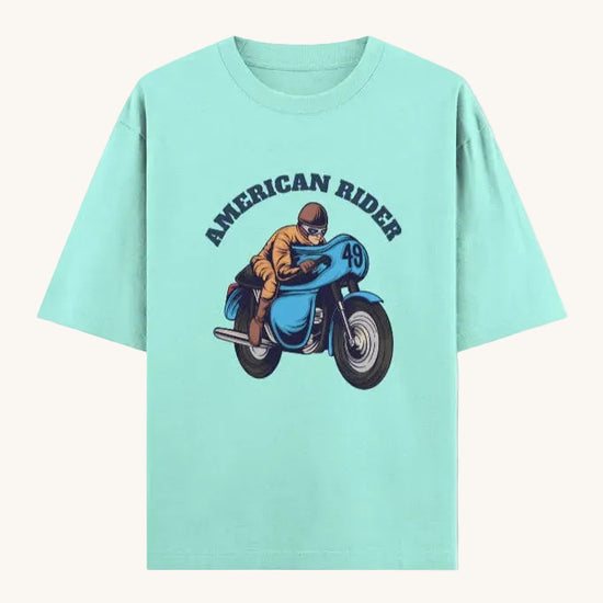 "American Rider" graphic on mint oversized unisex t-shirt – Thodacrazyclub