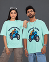 Models wearing mint oversized unisex t-shirts with "American Rider" graphic – Thodacrazyclub