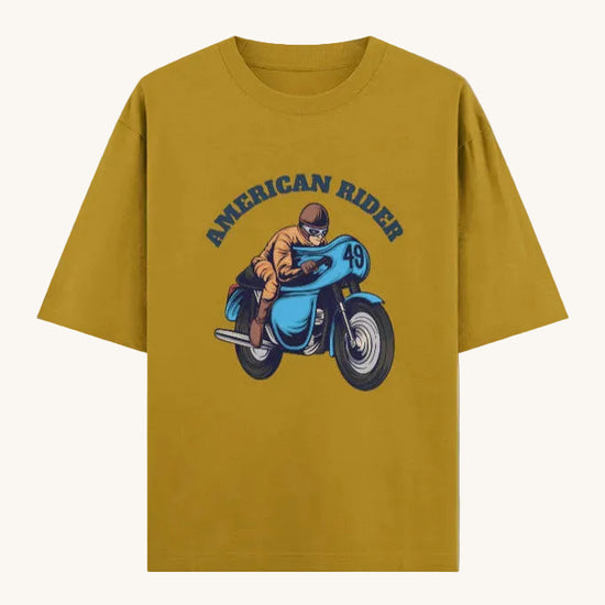 American Rider" graphic on mustard yellow oversized unisex t-shirt – Thodacrazyclub