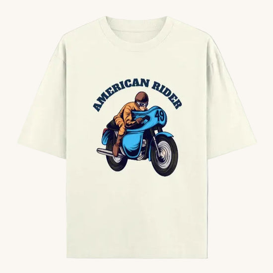 American Rider" graphic on off white oversized unisex t-shirt – Thodacrazyclub