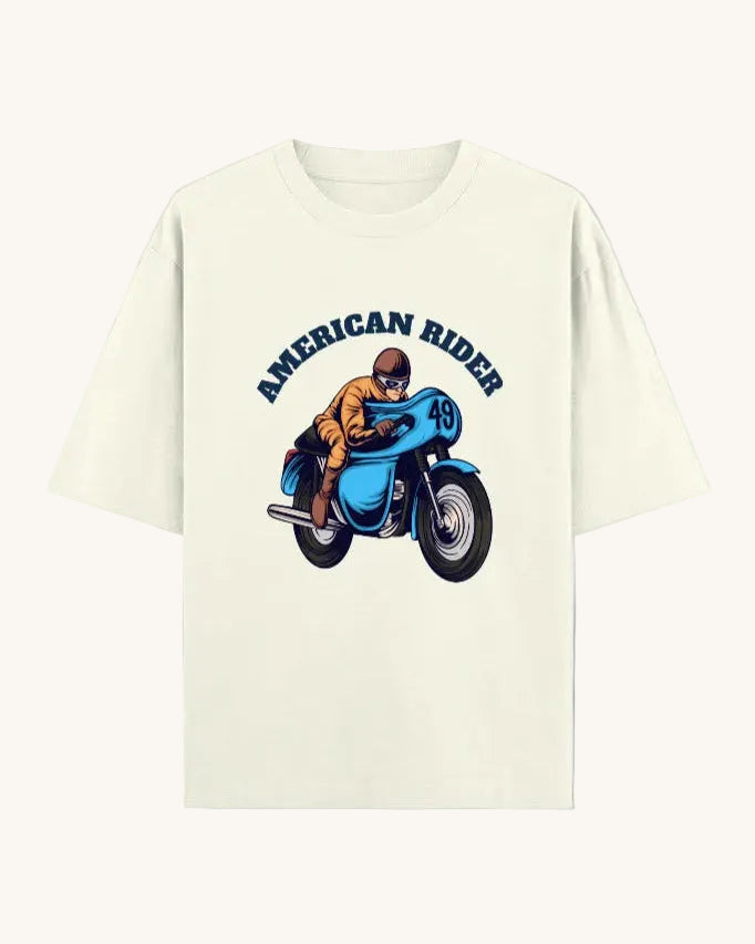 American Rider" graphic on off white oversized unisex t-shirt – Thodacrazyclub
