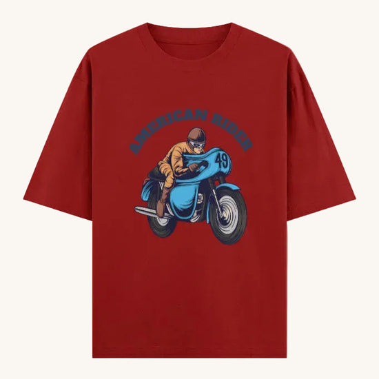 American Rider" graphic on red oversized unisex t-shirt – Thodacrazyclub