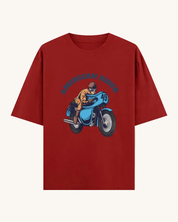 American Rider" graphic on red oversized unisex t-shirt – Thodacrazyclub