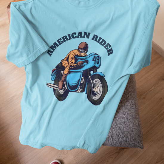 American Rider" graphic on sky blue oversized unisex t-shirt – Thodacrazyclub