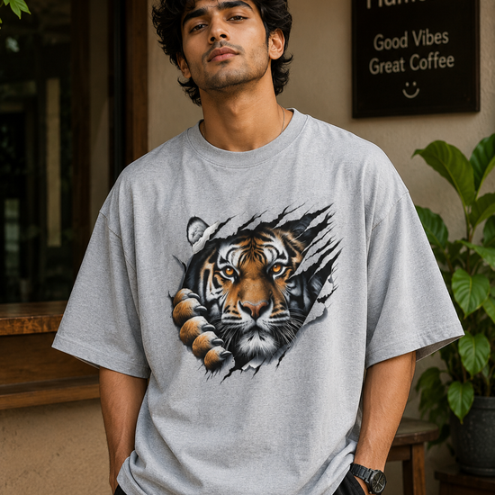 Tiger Claw 3D Graphic Unisex Oversized Cotton T Shirt Thodacrazyclub