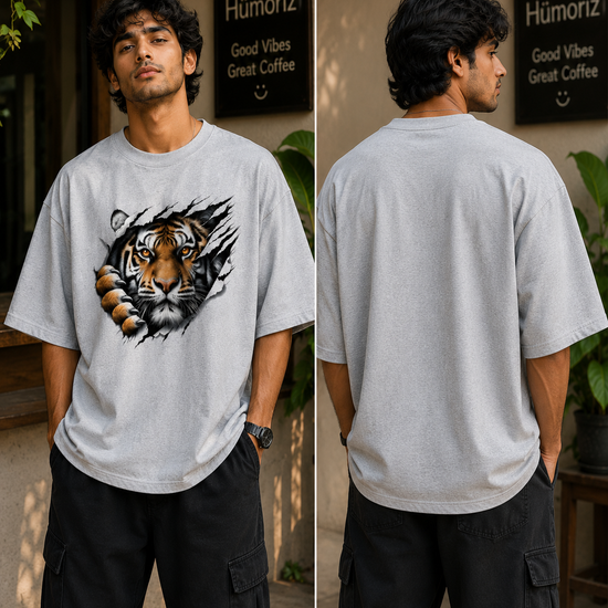 Tiger Claw 3D Graphic Unisex Oversized Cotton T Shirt Thodacrazyclub