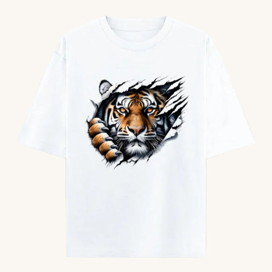 Tiger Claw 3D Graphic Unisex Oversized Cotton T Shirt Thodacrazyclub