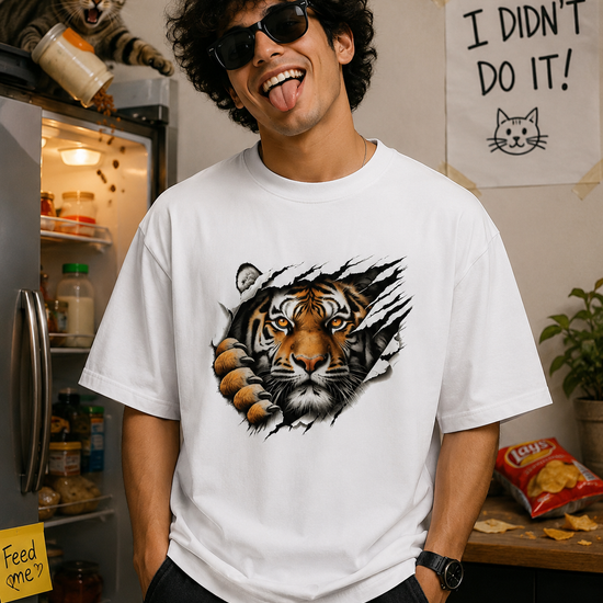 Tiger Claw 3D Graphic Unisex Oversized Cotton T Shirt Thodacrazyclub