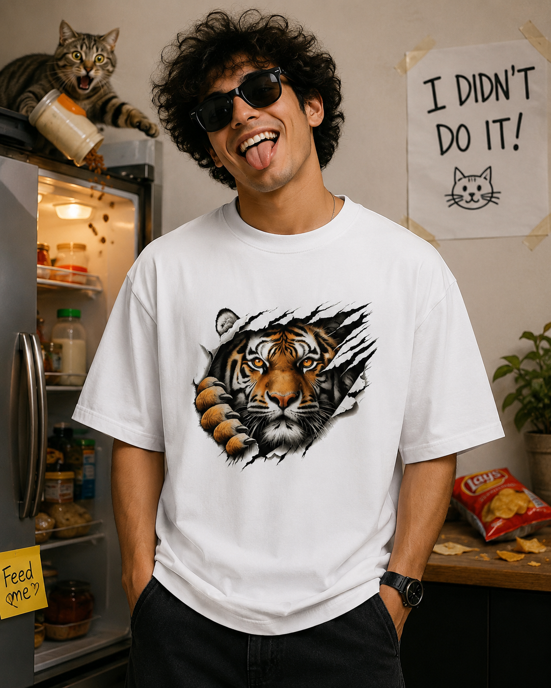 Tiger Claw 3D Graphic Unisex Oversized Cotton T Shirt Thodacrazyclub