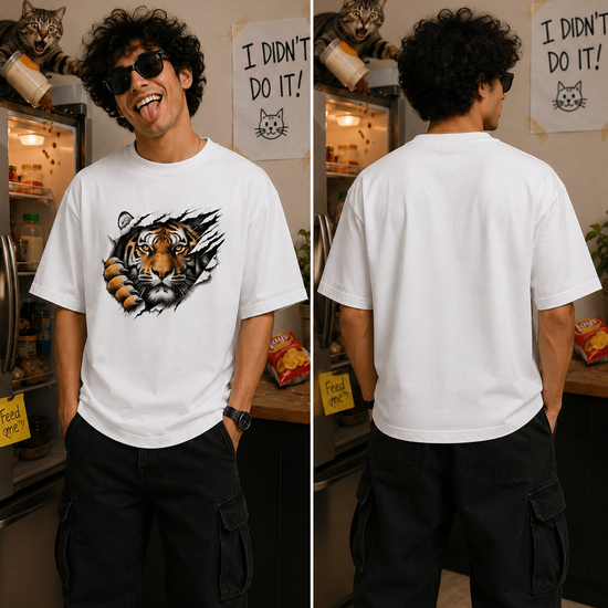 Tiger Claw 3D Graphic Unisex Oversized Cotton T Shirt Thodacrazyclub